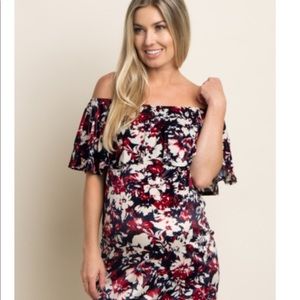 Navy Floral Velvet Off the Shoulder Dress 🌺